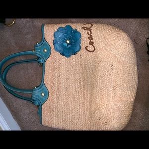 Straw Coach Purse with Leather trim